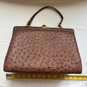 Vintage Genuine Ostrich Leather Frame Bag Set – Matching Coin Purse + Gloves